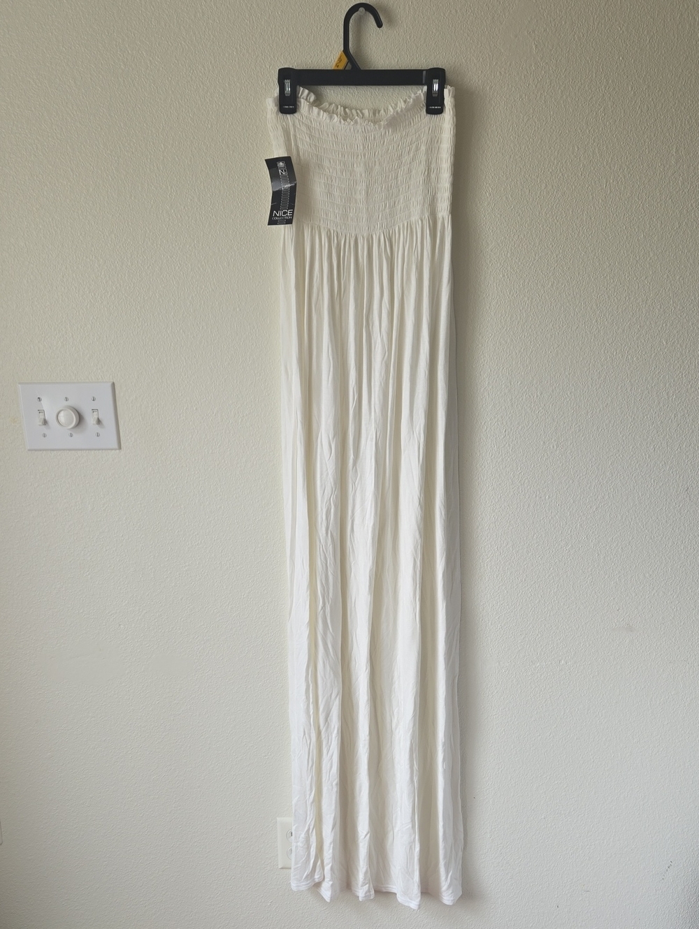 Cream Strapless Smocked Maxi Dress